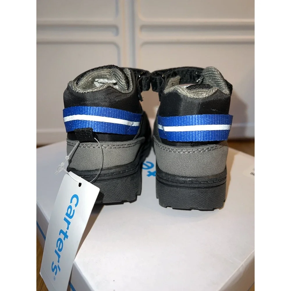 Carters Toddler Boys Black Blue Hiking Boots Hook Loop Strap Rugged‎ Sole NWT